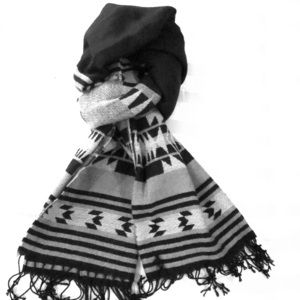 Long black grey tribal scarf